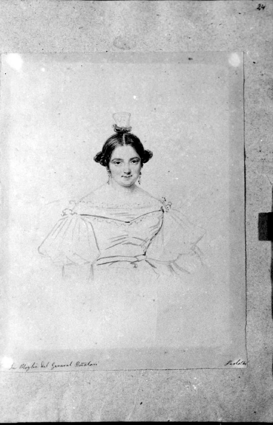 Ritratto della moglie del Generale Boccalari, ritratto di donna (disegno, serie) di Perlotto Tito Catone (sec. XIX)