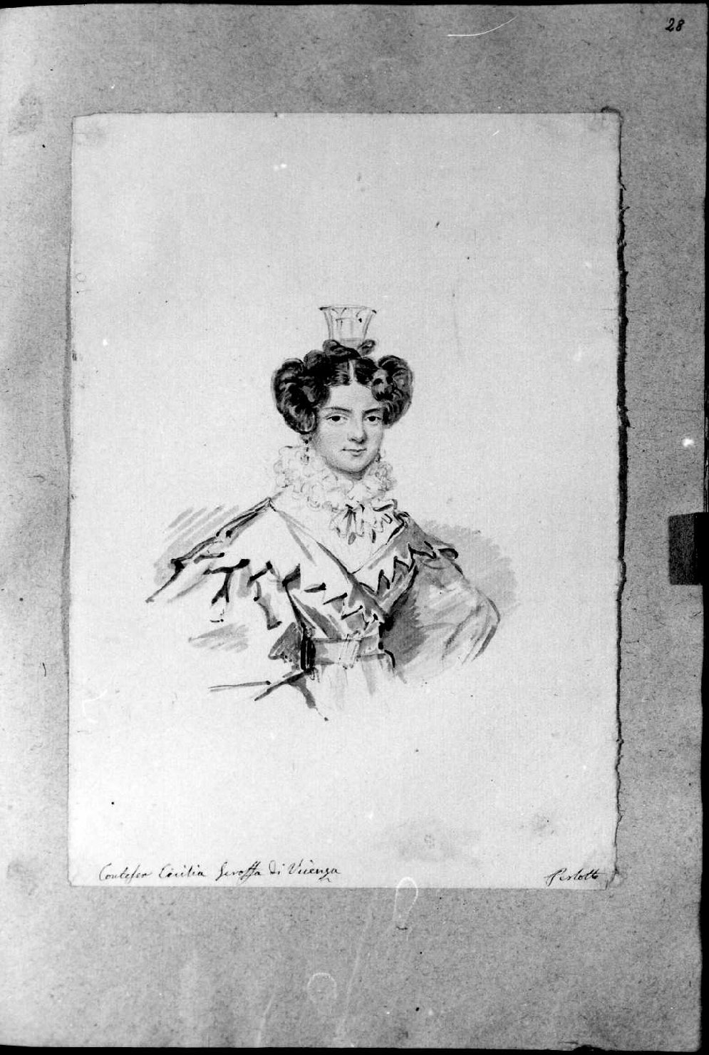 Ritratto della contessa Cecilia Scroffa di Vicenza, ritratto di donna (disegno, serie) di Perlotto Tito Catone (sec. XIX)