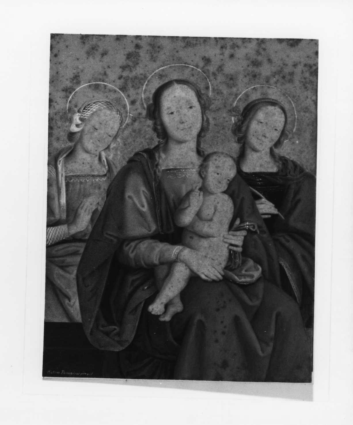 Madonna con Bambino e Sante (disegno, serie) di Perlotto Tito Catone (sec. XIX)