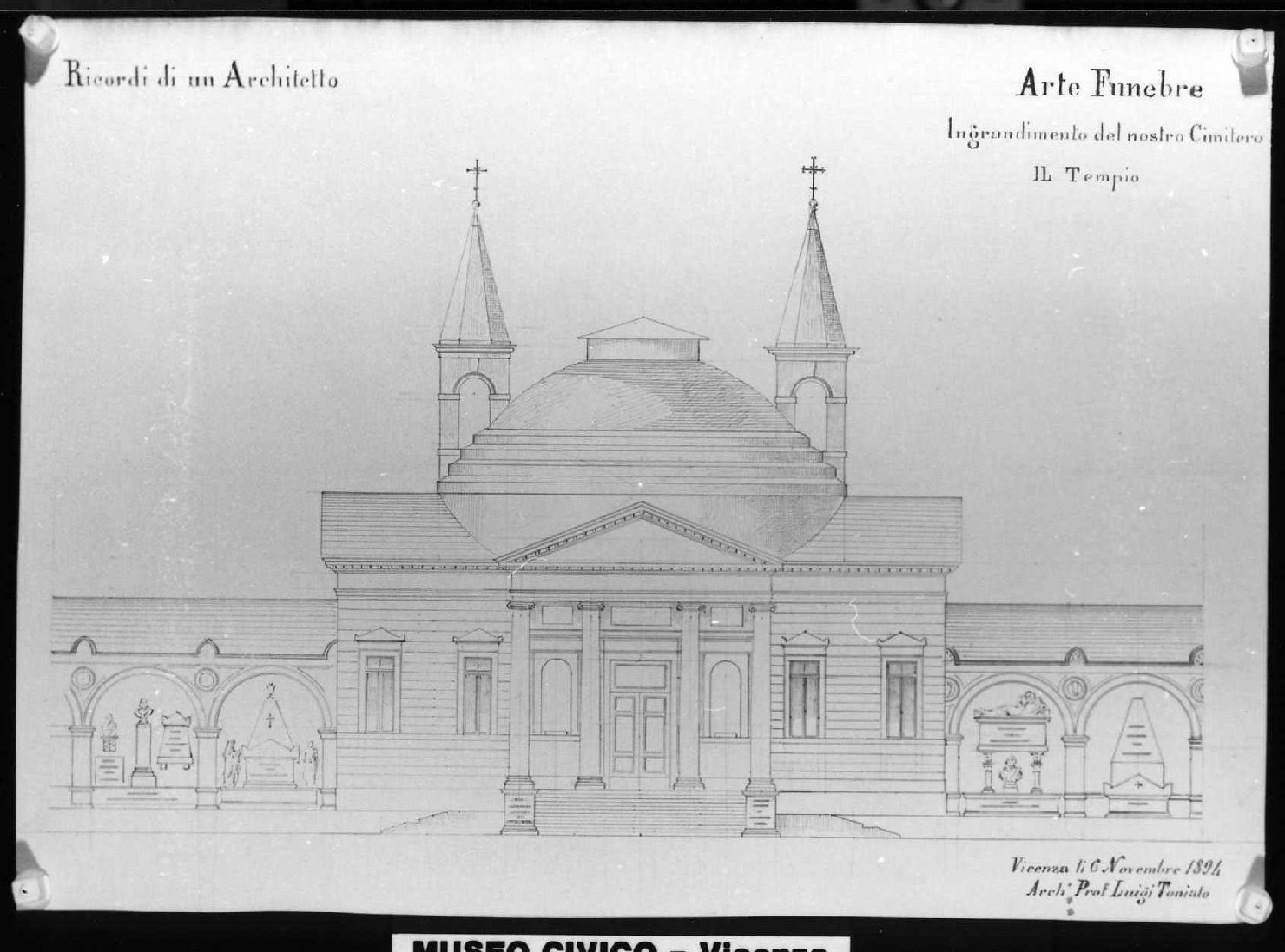 cimitero di Vicenza (disegno) di Toniato Luigi (sec. XIX)