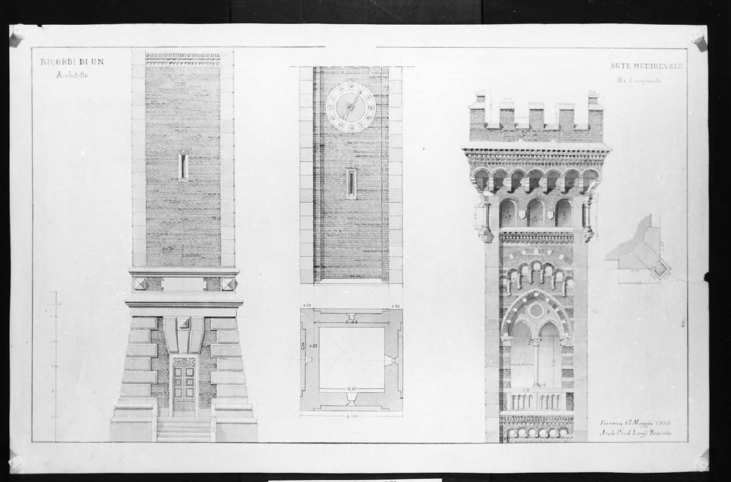 campanile (disegno) di Toniato Luigi (sec. XX)