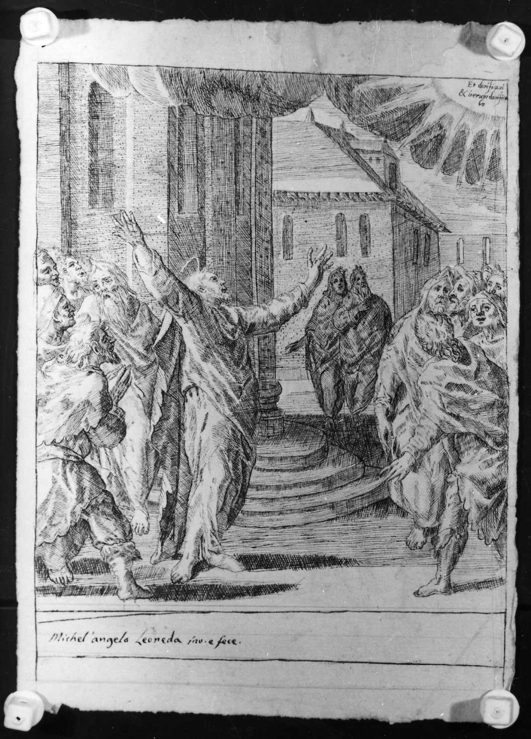 Cristo indica i segni premonitori della distruzione di Gerusalemme (disegno) di Uliaco Michelangelo detto Leoneda (sec. XVIII)