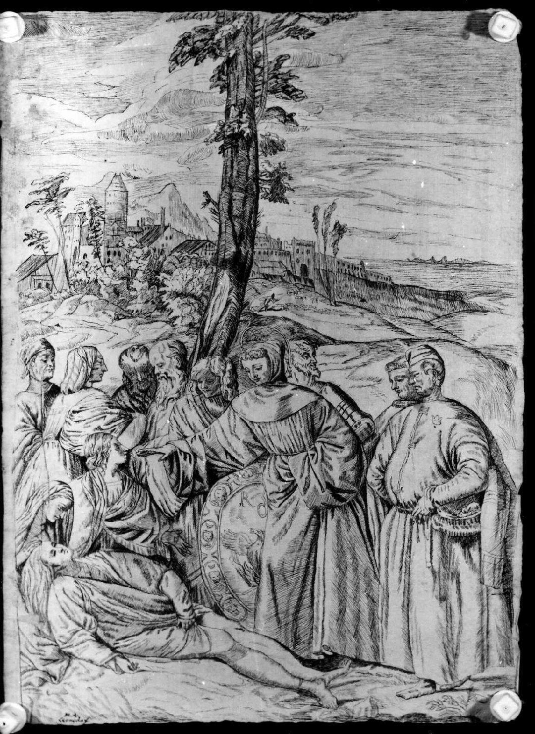 Sant'Antonio da Padova riattacca il piede a un giovane (disegno) di Uliaco Michelangelo detto Leoneda (sec. XVIII)