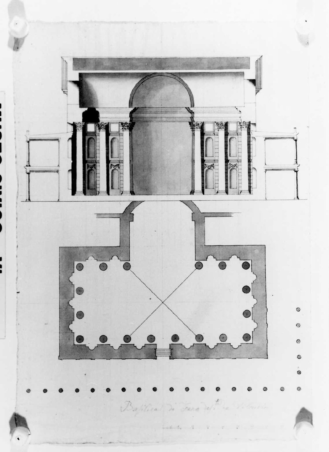 Basilica di Fano (disegno) di Riva Giuseppe (sec. XIX)