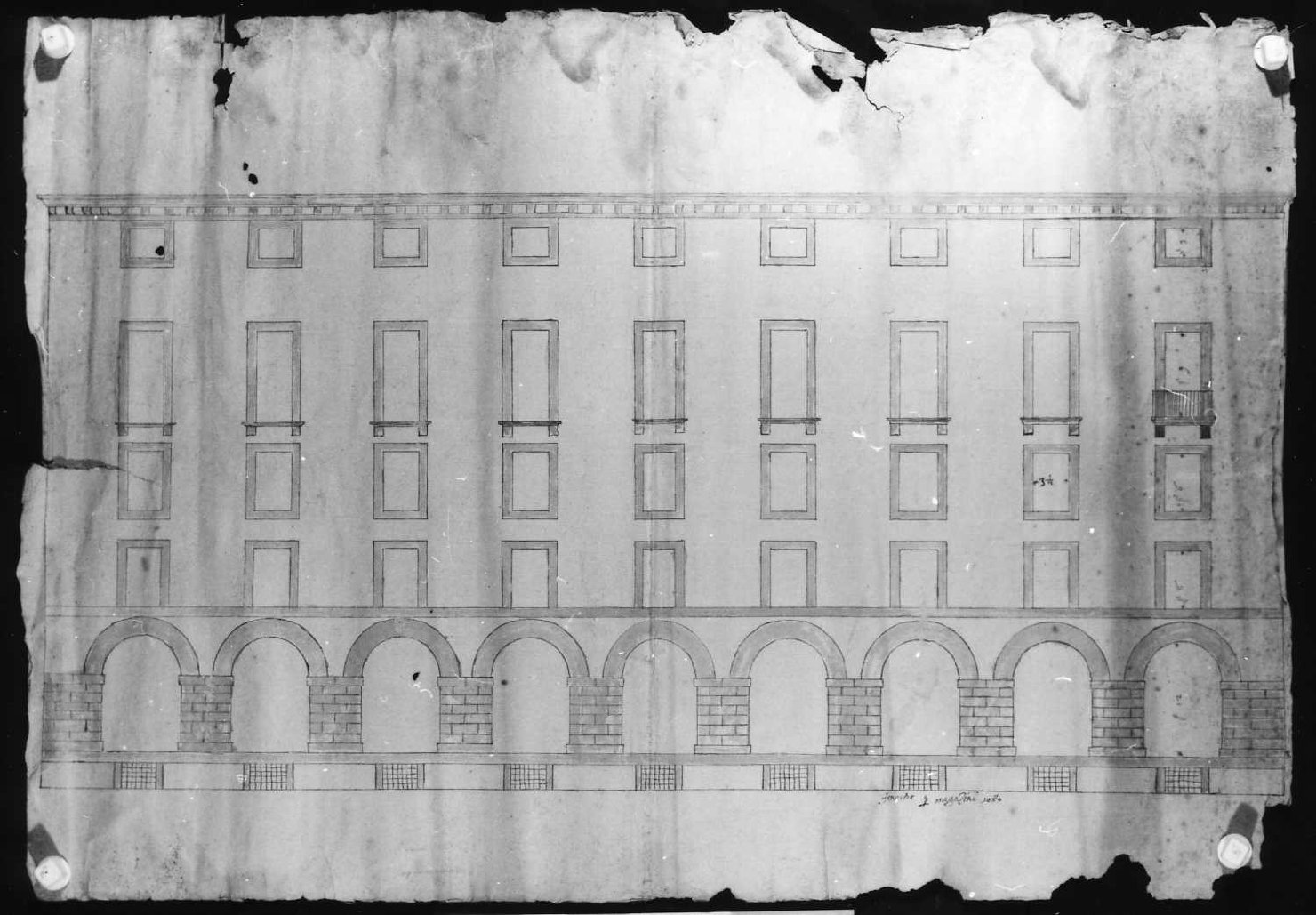 palazzo del podestà a Vicenza (disegno, serie) di Merlini Maffio (sec. XVII)