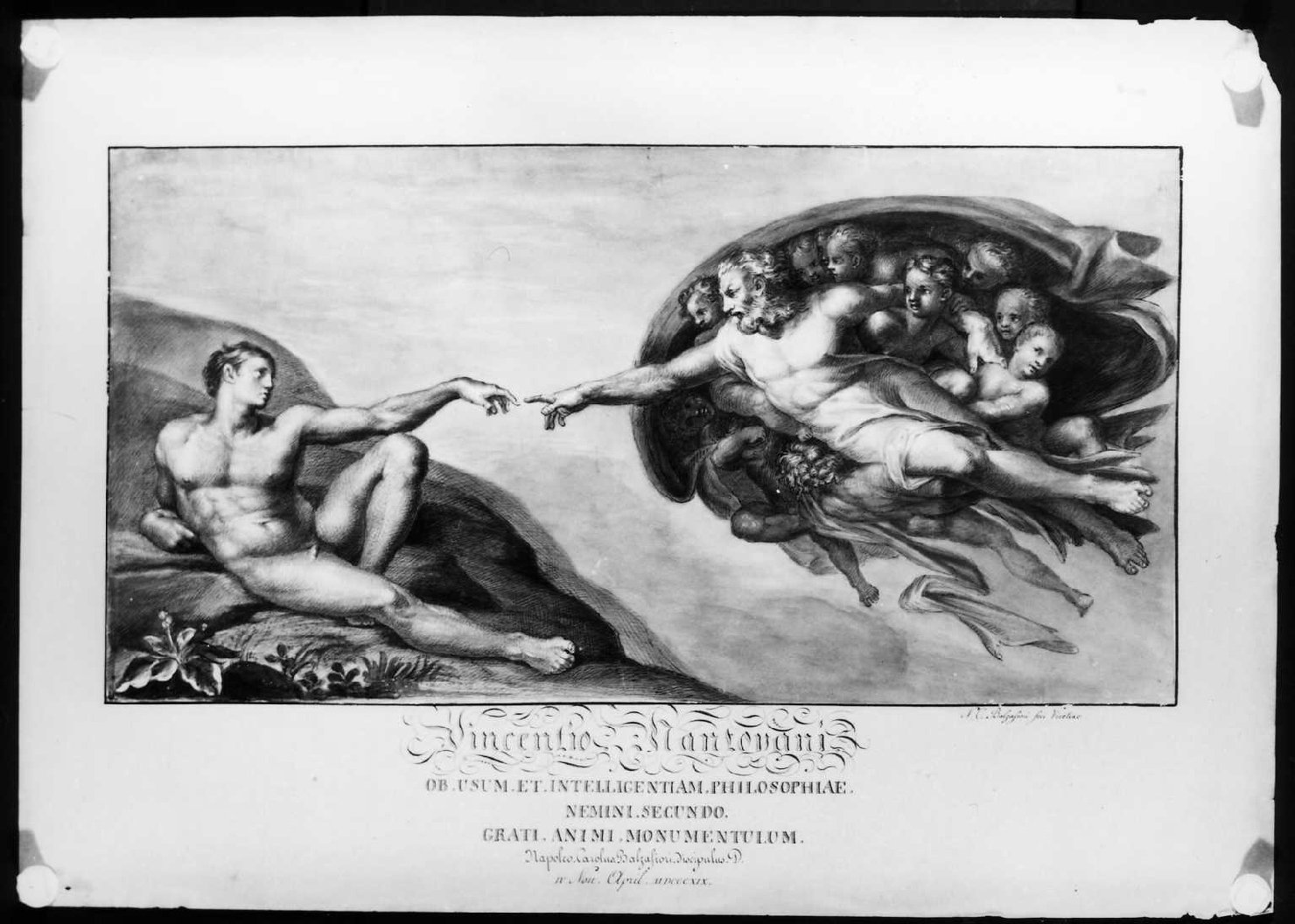 La creazione di Adamo, creazione di Adamo (disegno) di Balzafiori Carlo (sec. XIX)