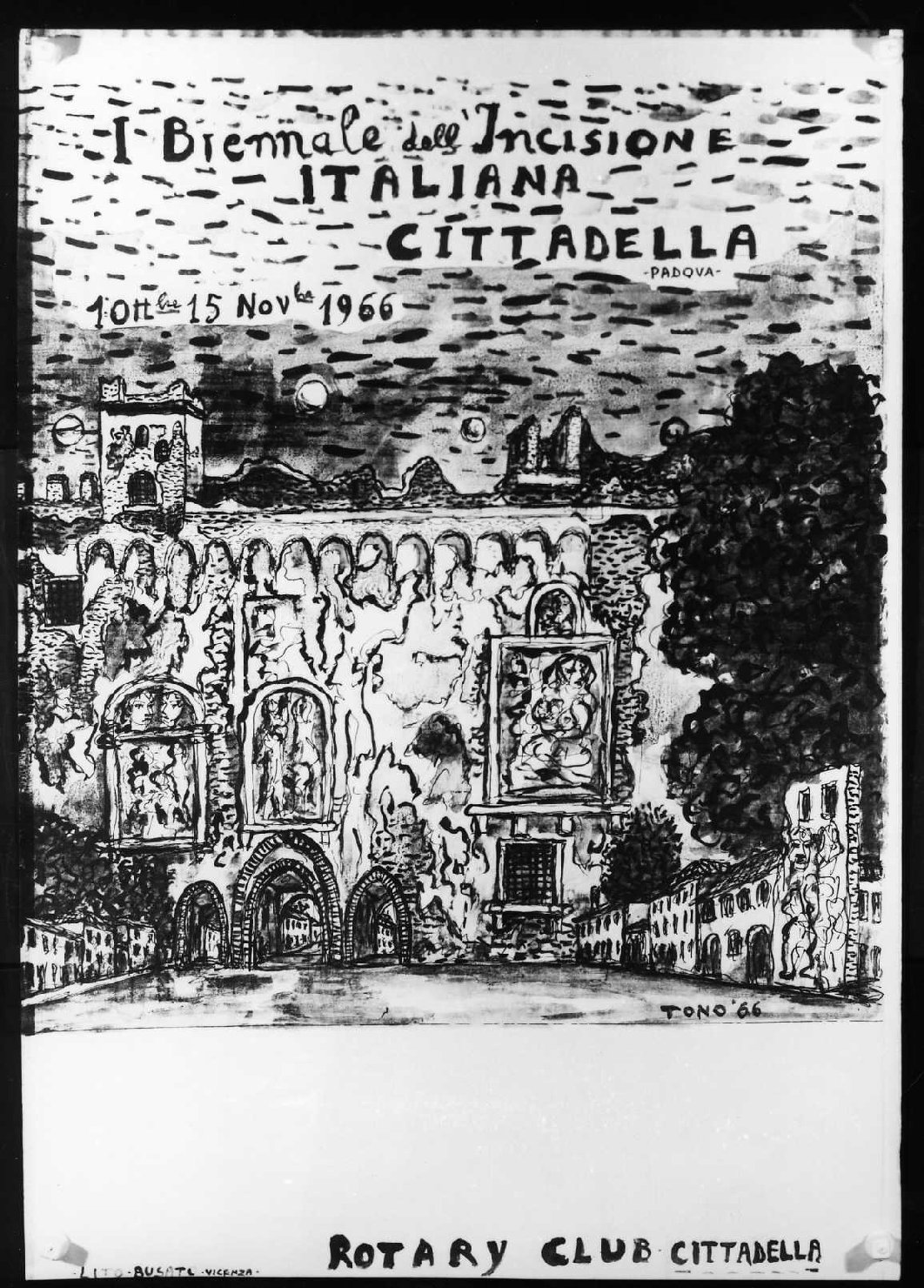 veduta di Cittadella (PD) (disegno) di Zancanaro Tono (sec. XX)