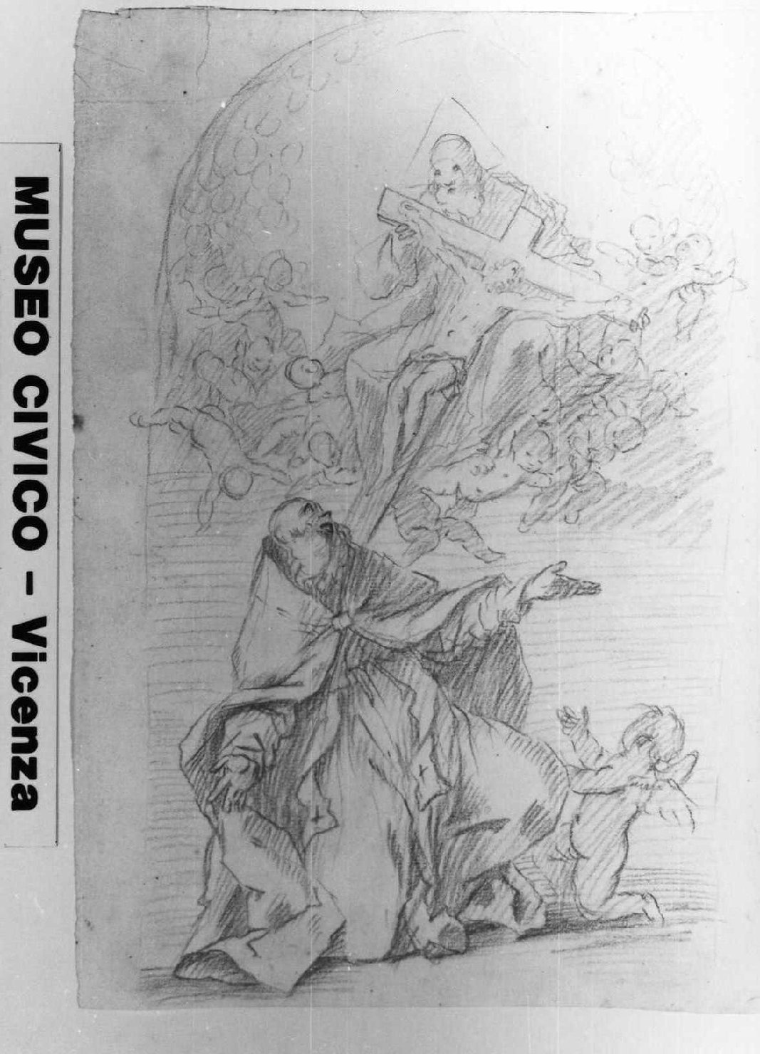 Dio Padre con Cristo Crocifisso e Santo (disegno) di De Pieri Giovanni Antonio detto Zoppo Vicentino (sec. XVIII)