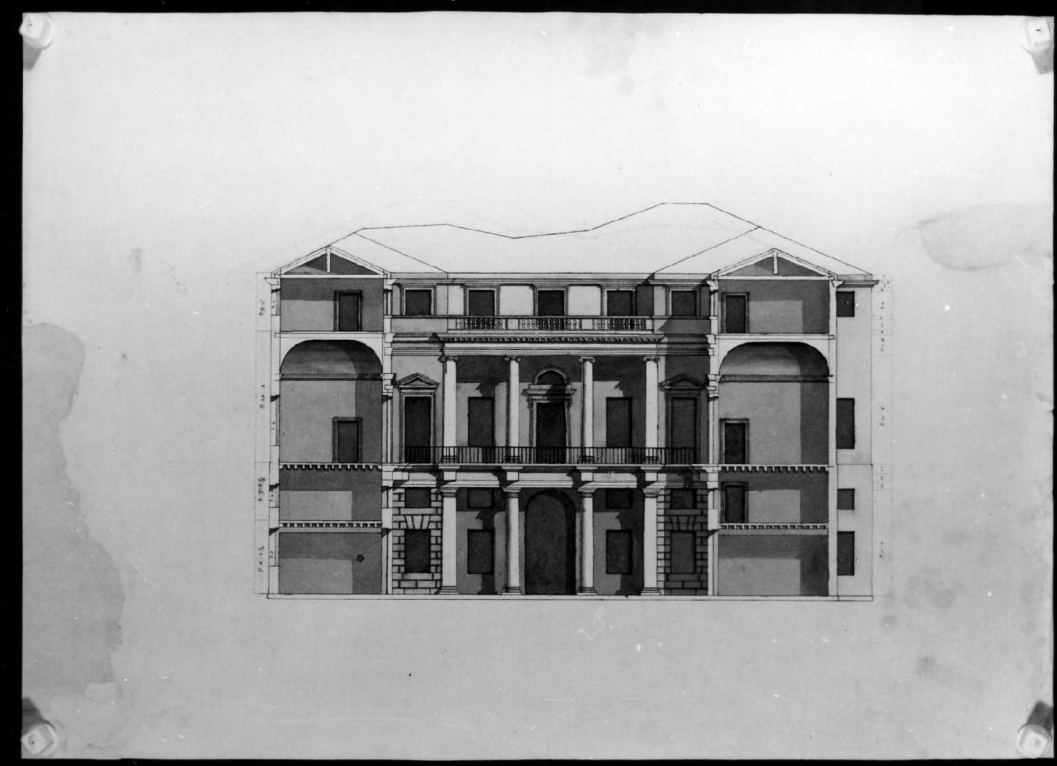 palazzo Loschi a Vicenza (disegno, serie) di Calderari Ottone Maria (sec. XVIII)