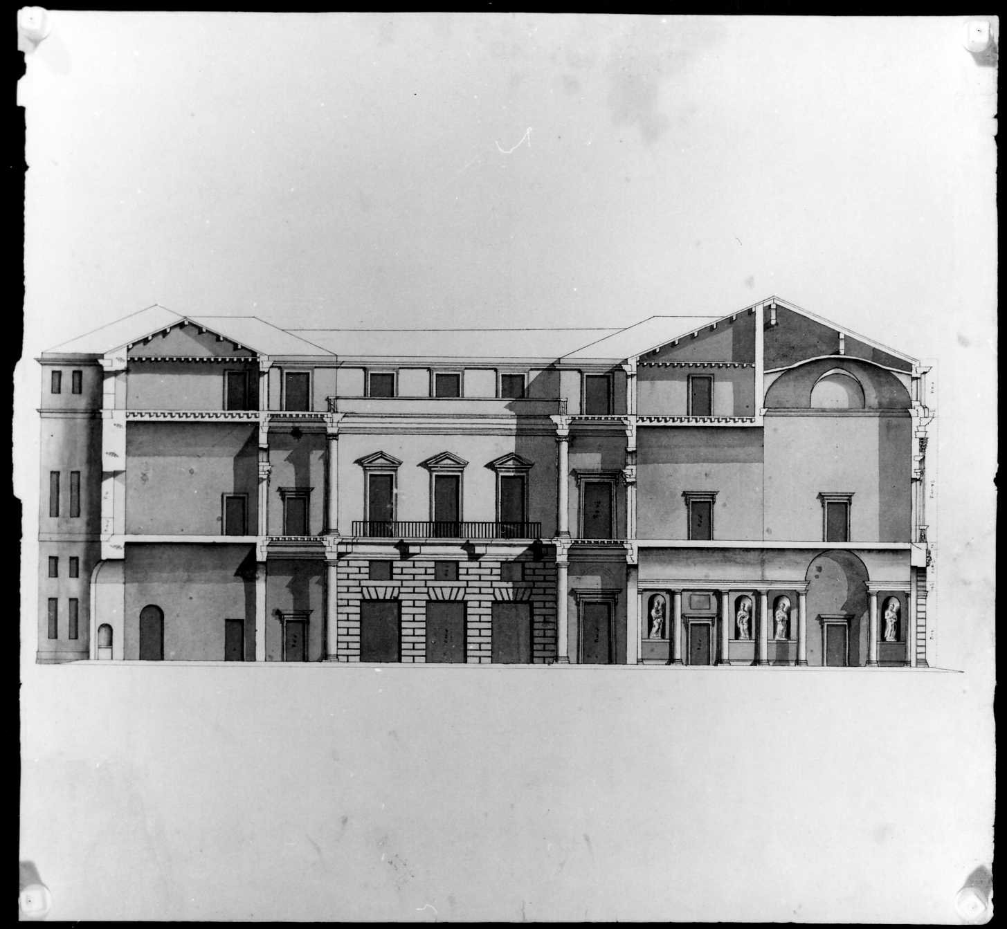 palazzo Loschi a Vicenza (disegno, serie) di Calderari Ottone Maria (sec. XVIII)