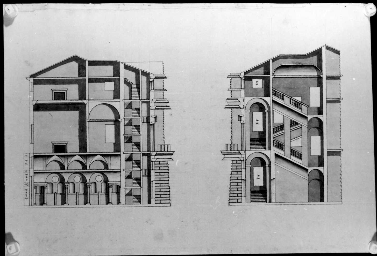 palazzo Loschi a Vicenza (disegno, serie) di Calderari Ottone Maria (sec. XVIII)