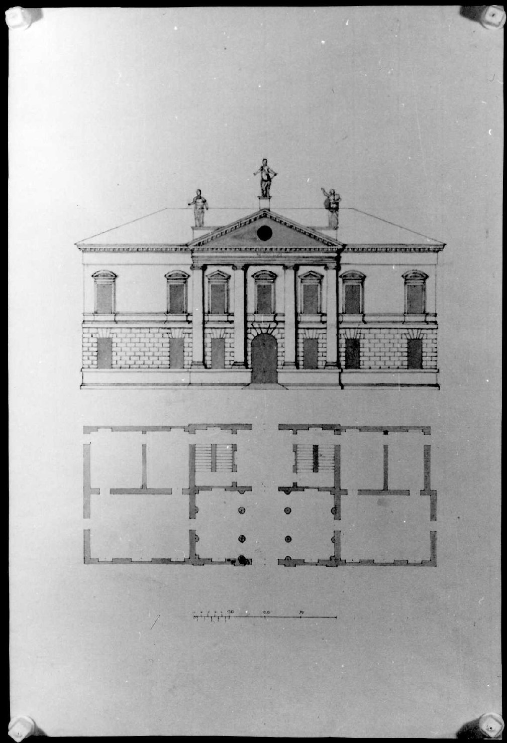 prospetto e pianta di edificio (disegno) di Calderari Ottone Maria (sec. XVIII)