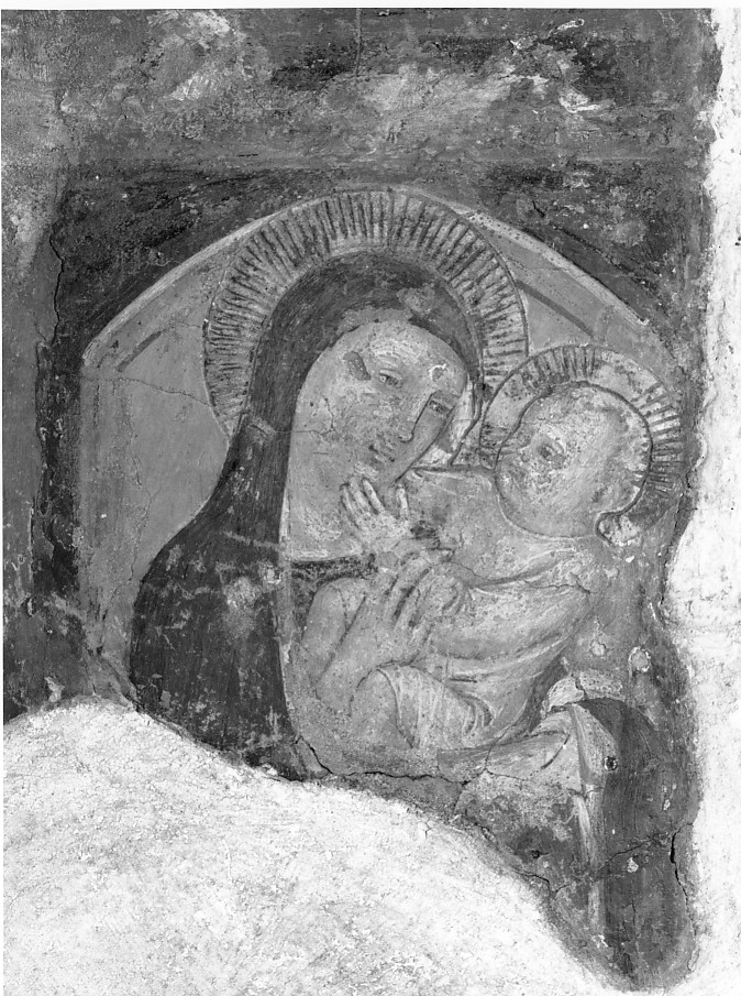 Madonna in trono con Bambino (dipinto, frammento) - ambito veronese (metà sec. XIV)