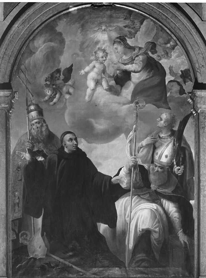 Madonna con Bambino e Santi (dipinto) di Creara Sante (attribuito) (fine/inizio secc. XVI/ XVII)