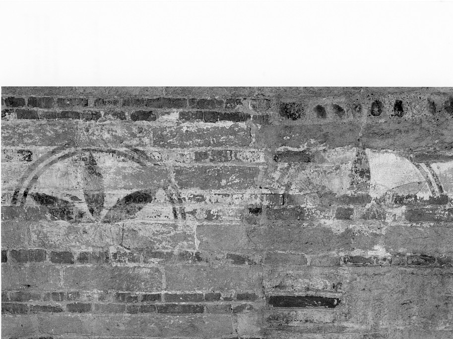 motivi decorativi geometrici e vegetali stilizzati (dipinto, frammento) - bottega veronese (prima metà sec. XIV)