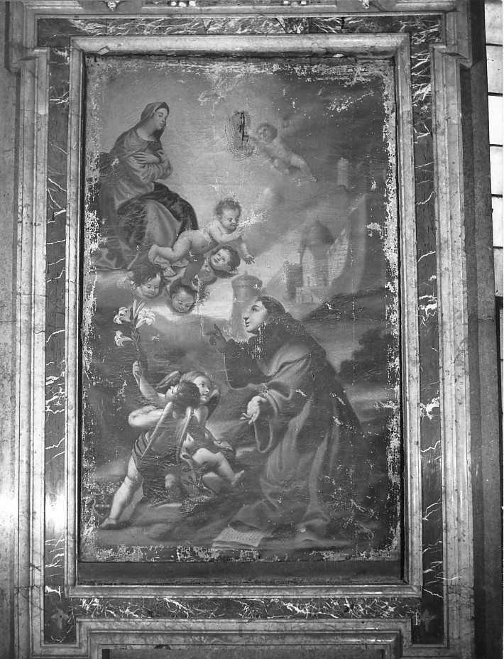 Visione di Sant'Antonio, apparizione della Madonna con Bambino a Sant'Antonio da Padova (dipinto) di Locatelli Giacomo (attribuito) (seconda metà sec. XVII)