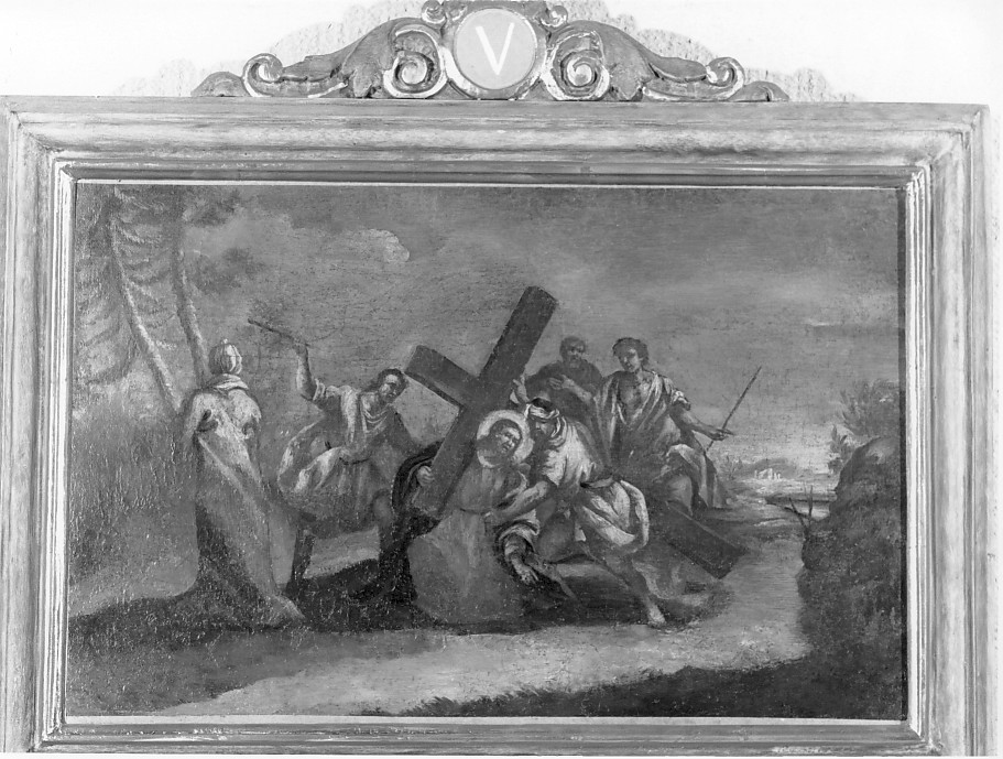 stazione V: Gesù aiutato da Simone il Cireneo a portare la croce (Via Crucis) - ambito veneto (secc. XVII/ XVIII)