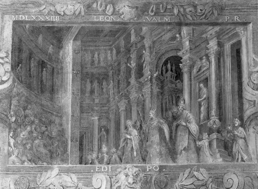 Rappresentazione teatrale- Lo spettacolo inaugurale del teatro Olimpico: L'Edipo re (dipinto) di Maganza Alessandro (attribuito) (sec. XVI)