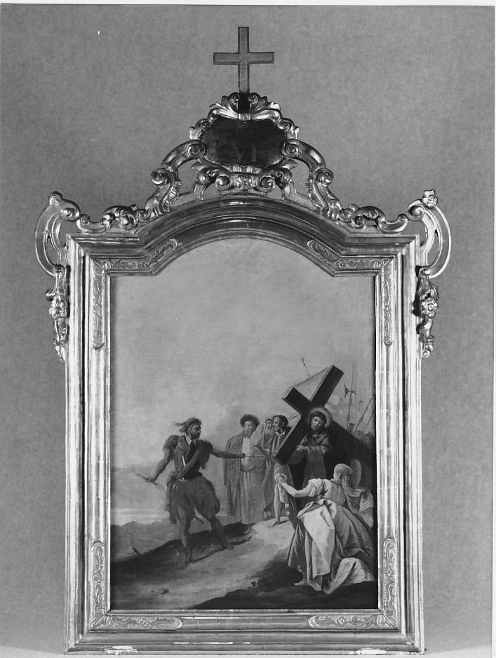 stazione VI: Gesù asciugato dalla Veronica (dipinto, serie) di Tiepolo Gian Domenico (attribuito) (sec. XVIII)