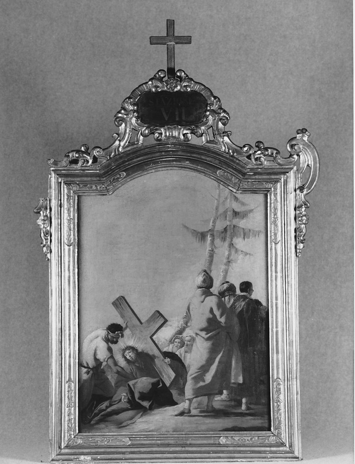 stazione VII: Gesù cade sotto la croce la seconda volta (dipinto, serie) di Tiepolo Gian Domenico (attribuito) (sec. XVIII)
