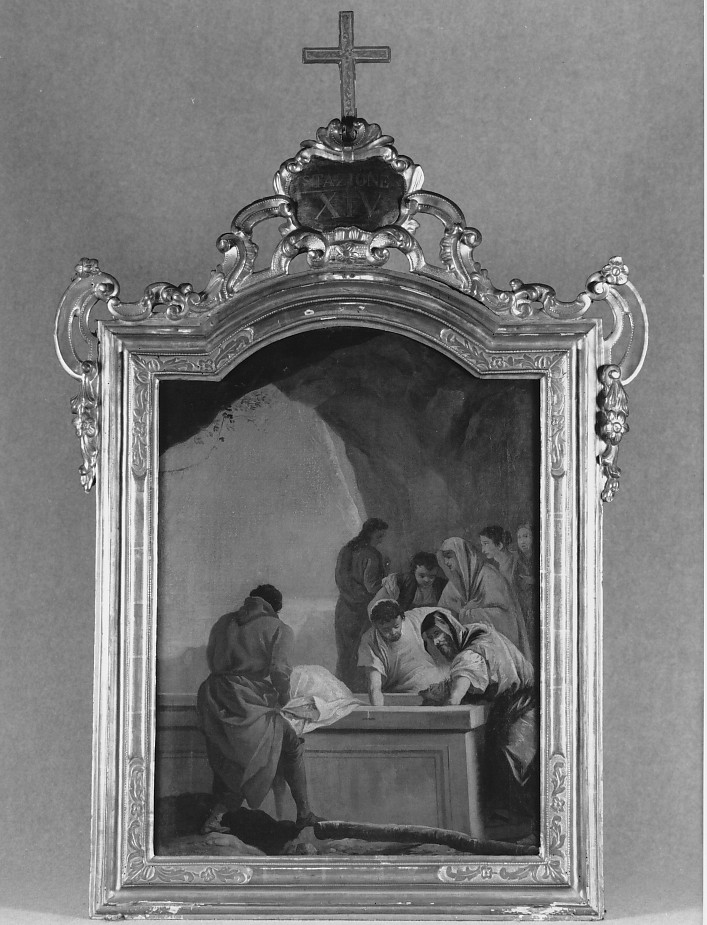 stazione XIV: Gesù deposto nel sepolcro (dipinto, serie) di Tiepolo Gian Domenico (attribuito) (sec. XVIII)