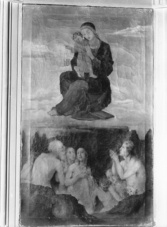 Madonna con Bambino, angeli e anime purganti (dipinto) di Bertocchi Giuseppe detto Nino Bertocchi (attribuito) (sec. XX)