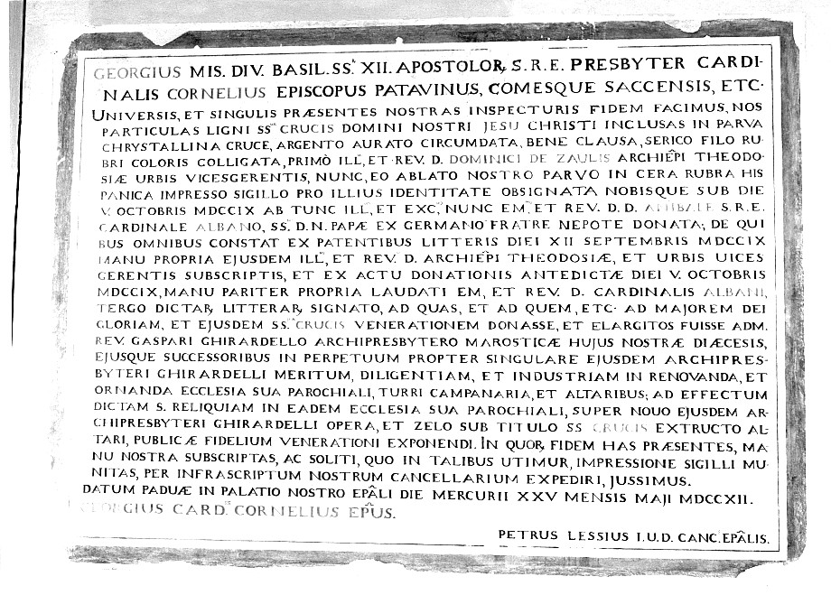 lapide documentaria - ambito vicentino (primo quarto sec. XVIII)