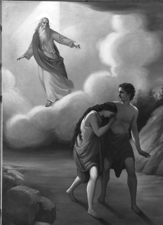 cacciata di Adamo ed Eva dal paradiso terrestre (dipinto, opera isolata) di Salomoni Antonio (secc. XIX/ XX)