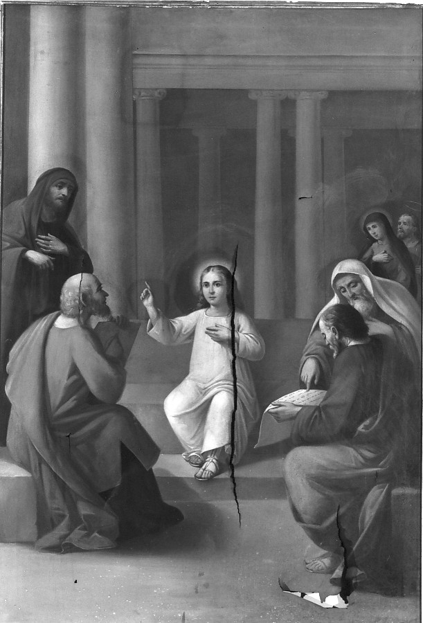 disputa di Gesù con i dottori nel tempio (dipinto, opera isolata) di Salomoni Antonio (secc. XIX/ XX)