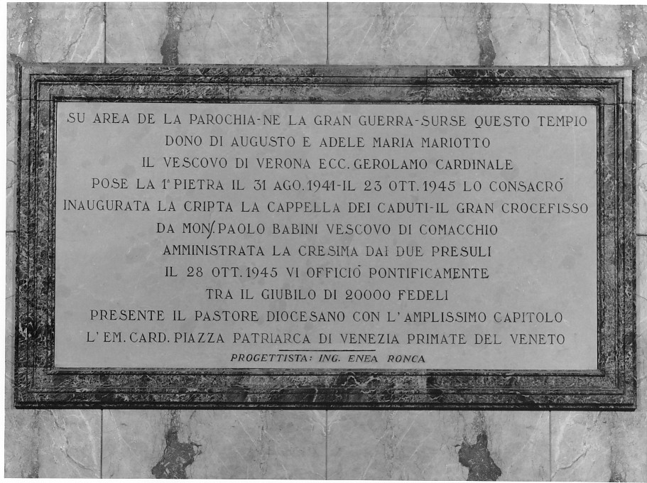 lapide documentaria - ambito veneto (sec. XX)