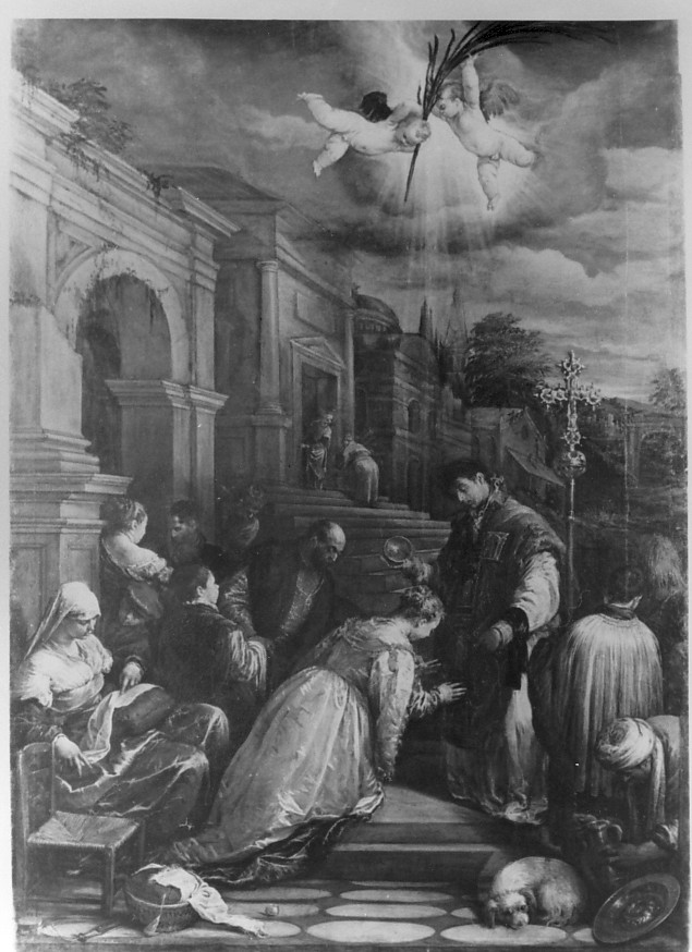 Il battesimo di Santa Lucilla, San Valentino battezza Santa Lucilla (dipinto) di Dal Ponte Jacopo detto Jacopo Bassano (seconda metà sec. XVI)