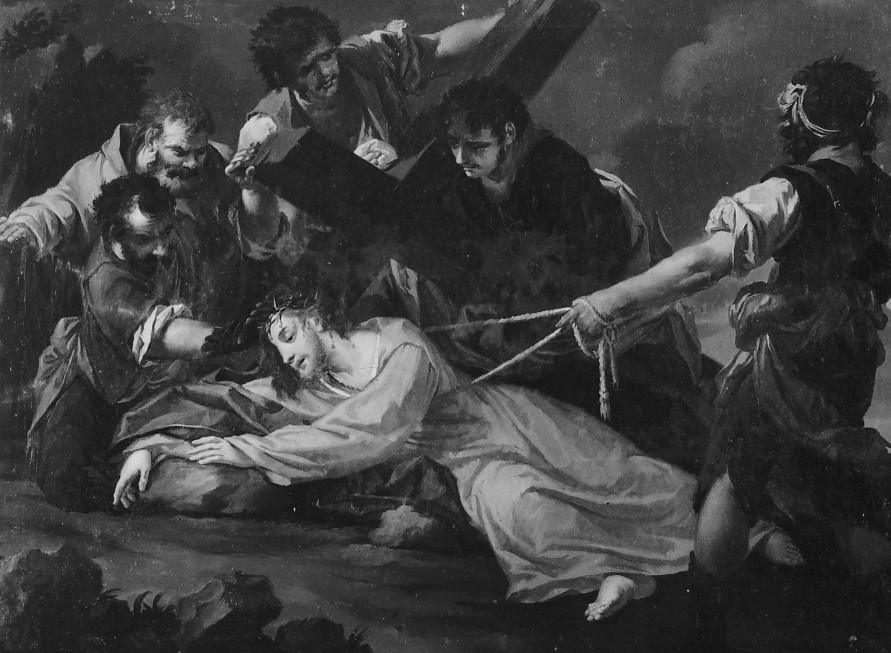 stazione IX: Gesù cade sotto la croce la terza volta (dipinto, ciclo) di Zugno Francesco (maniera) (terzo quarto sec. XVIII)