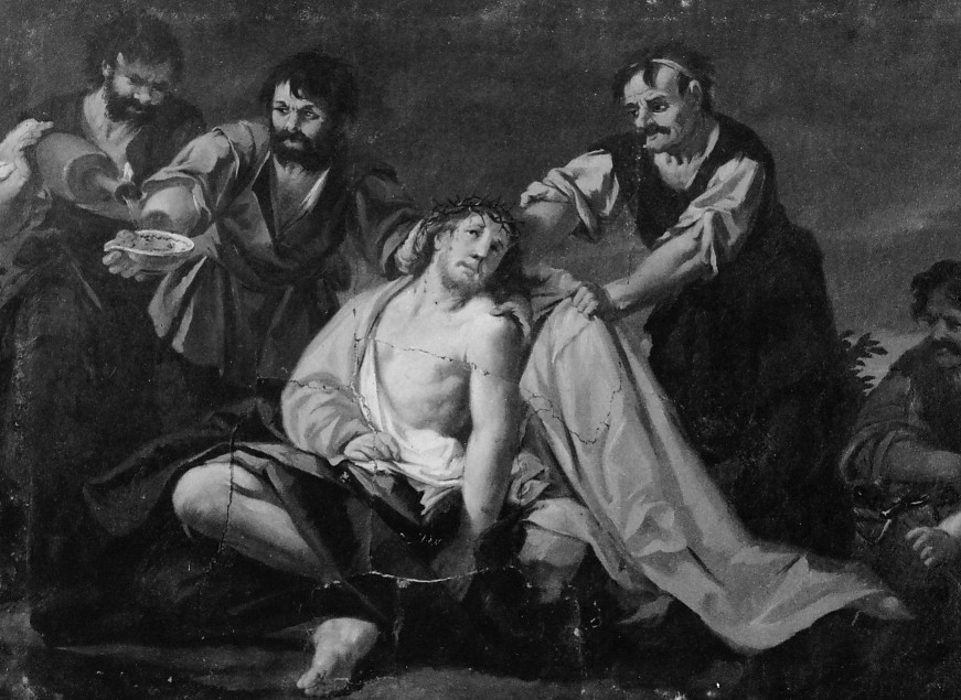 stazione X: Gesù spogliato e abbeverato di fiele (dipinto, ciclo) di Zugno Francesco (maniera) (terzo quarto sec. XVIII)