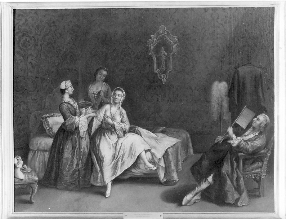 il risveglio della dama, scena familiare (dipinto) di Longhi Pietro (cerchia) (sec. XVIII)