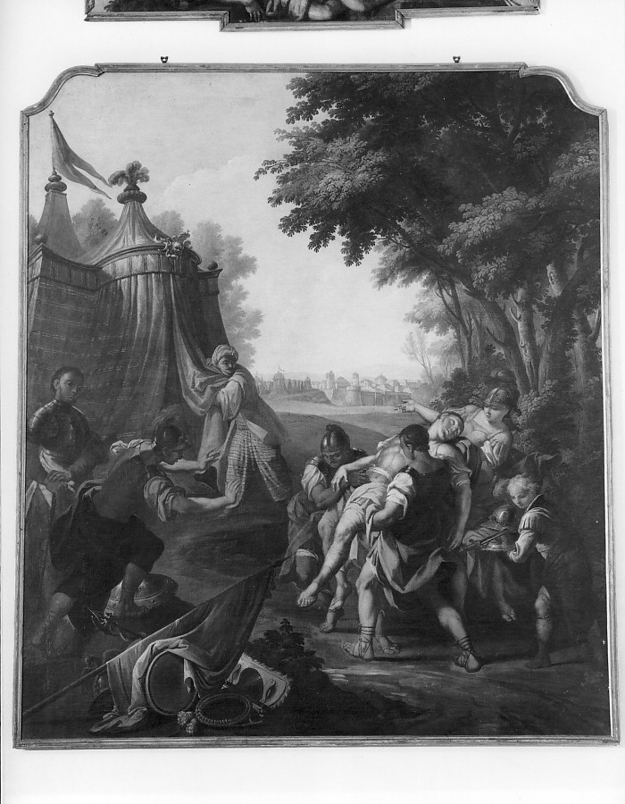Tancredi ferito portato all'accampamento cristiano, episodi della Gerusalemme liberata (dipinto) di Cignaroli Vittorio Amedeo (seconda metà sec. XVIII)