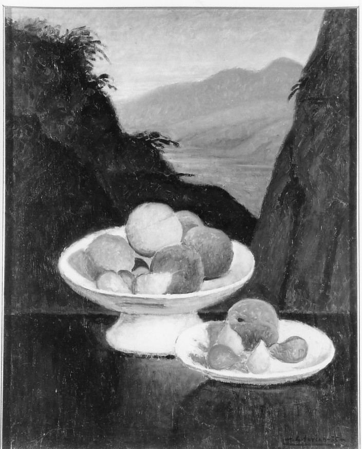 Frutta, natura morta con frutta (dipinto) di Farina Guido (sec. XX)