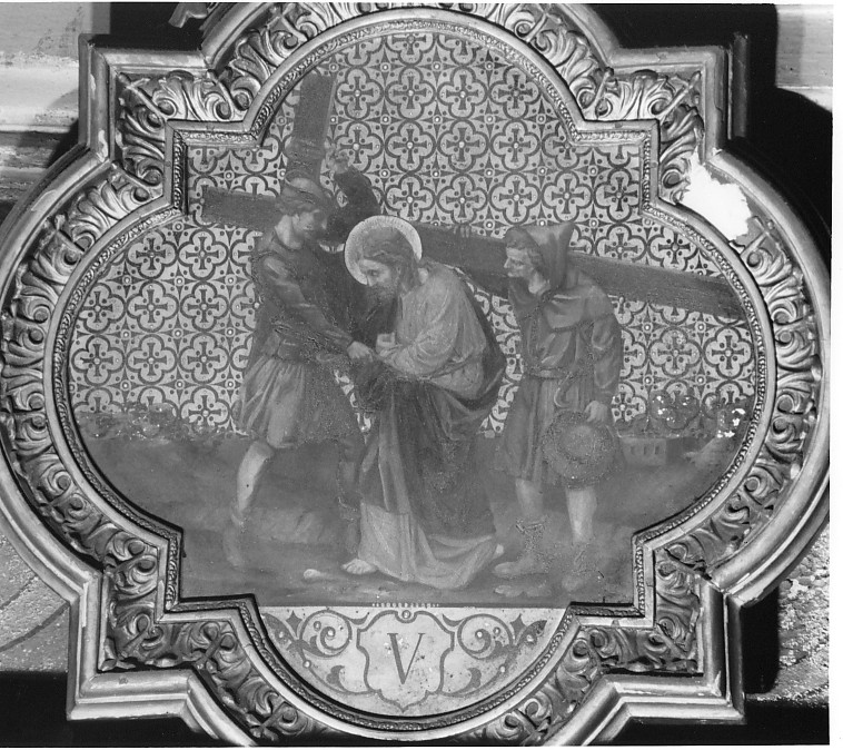 stazione V: Gesù aiutato da Simone il Cireneo a portare la croce (dipinto, elemento d'insieme) - ambito veneto (metà sec. XIX)