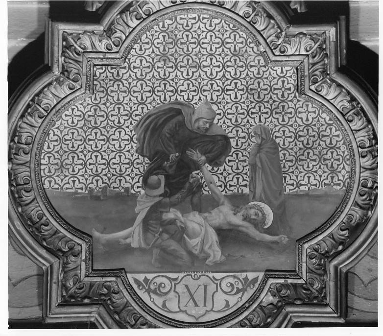 stazione XI: Gesù inchiodato alla croce (dipinto, elemento d'insieme) - ambito veneto (metà sec. XIX)