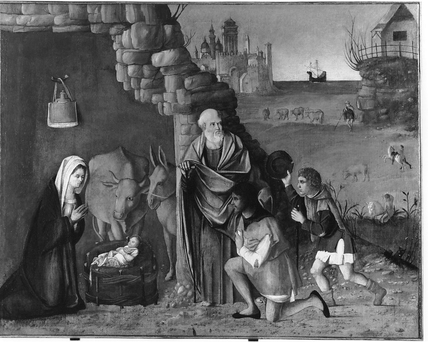 adorazione dei pastori (dipinto) di Previtali Andrea (attribuito) (sec. XVI)