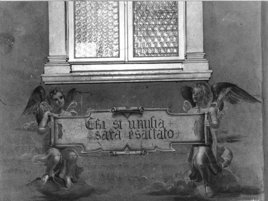 angeli reggicartiglio (dipinto) - ambito veneto (sec. XX)