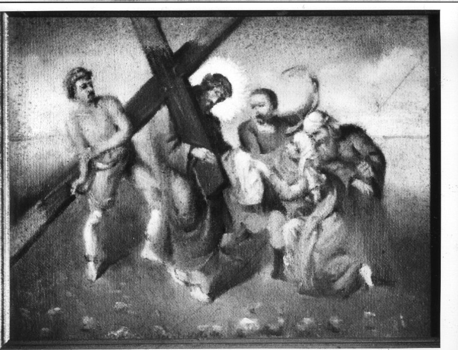 stazione VI: Gesù asciugato dalla Veronica (dipinto) di Fiorido Osvaldo (sec. XX)