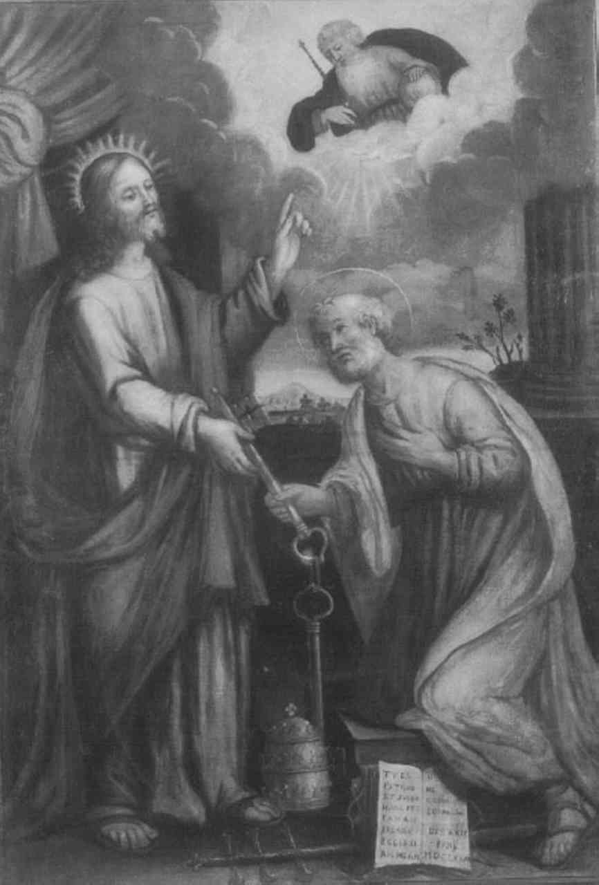 Cristo consegna le chiavi a San Pietro (dipinto) - ambito veneto (sec. XVI)