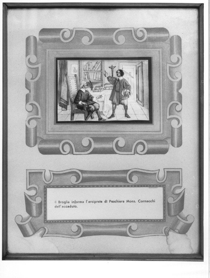 Il Broglia informa l'arciprete di Peschiera Mons. Cornacchi dell'accaduto (dipinto, elemento d'insieme) - ambito veronese (sec. XX)