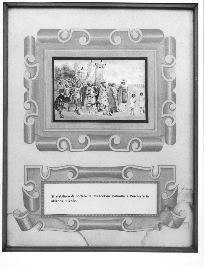 Si stabilisce di portare la miracolosa statuetta a Peschiera in solenne trionfo (dipinto, elemento d'insieme) - ambito veronese (sec. XX)