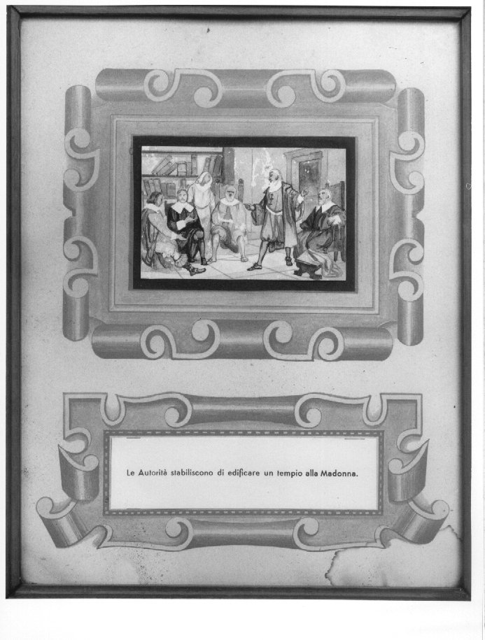 Le autorità stabiliscono di edificare un tempio alla Madonna (dipinto, elemento d'insieme) - ambito veronese (sec. XX)