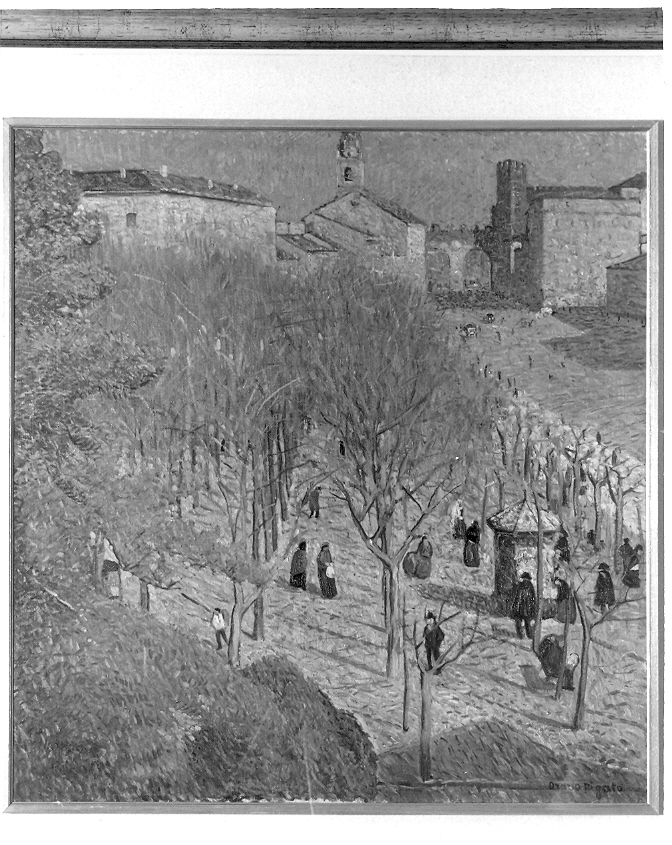 Mattina d'inverno, veduta di città (dipinto, opera isolata) di Pigato Orazio (primo quarto sec. XX)