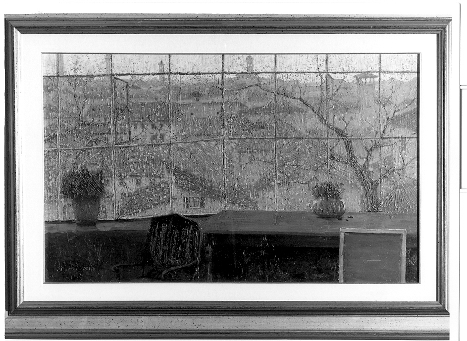 Mattino d'inverno (primo studio ?), veduta di città (dipinto, opera isolata) di Manzini Augusto (prima metà sec. XX)