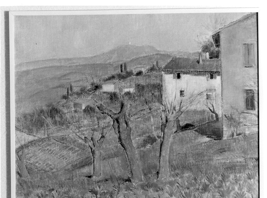 Campagna, paesaggio (dipinto, opera isolata) di Pigato Orazio (prima metà sec. XX)