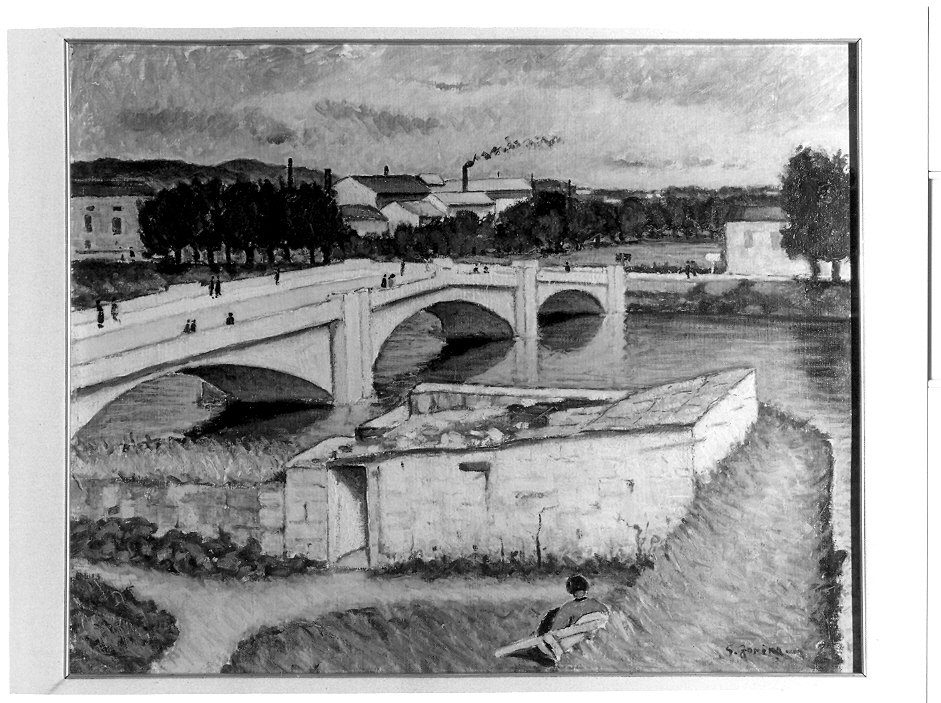 Verona al Ponte Aleardi, veduta di città (dipinto, opera isolata) di Farina Guido (prima metà sec. XX)