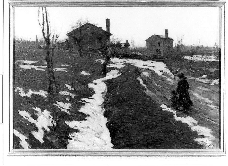 Paesaggio, scena campestre con figure (dipinto, opera isolata) di Cargnel Vittore detto Antonio (sec. XX)